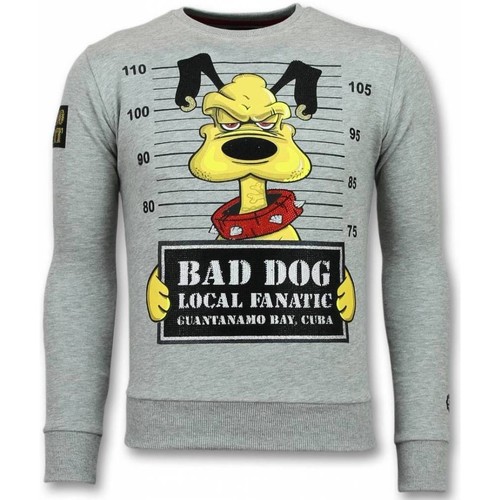 textil Herr Sweatshirts Local Fanatic Bad Dog Cartoon Tjock G Grå