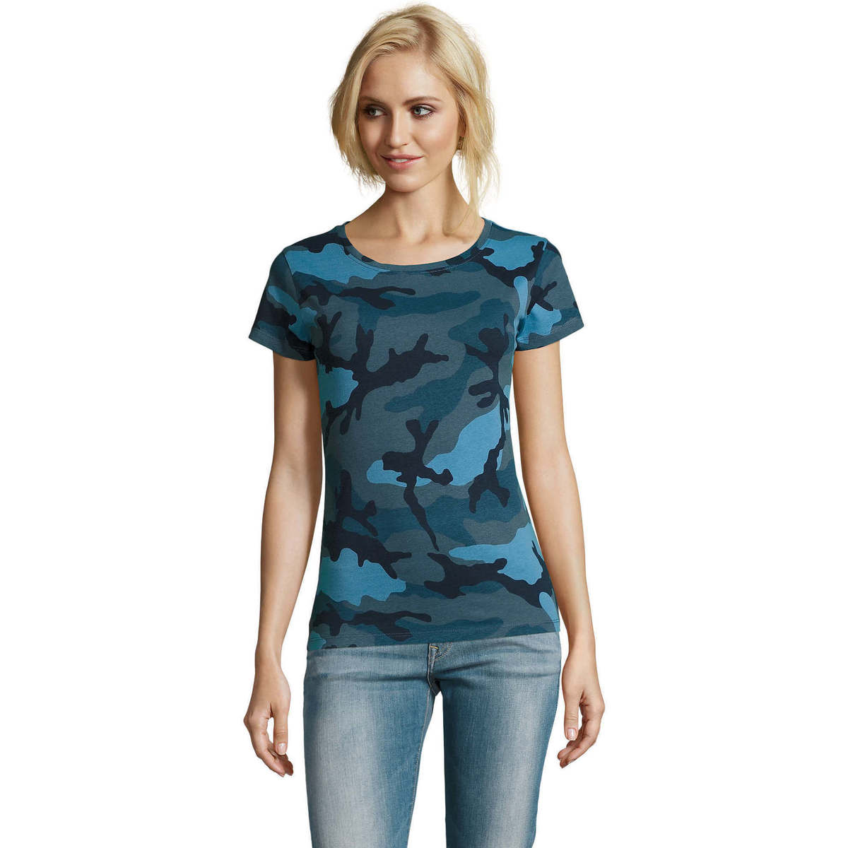 textil Dam T-shirts Sols CAMOUFLAGE DESIGN WOMEN Blå