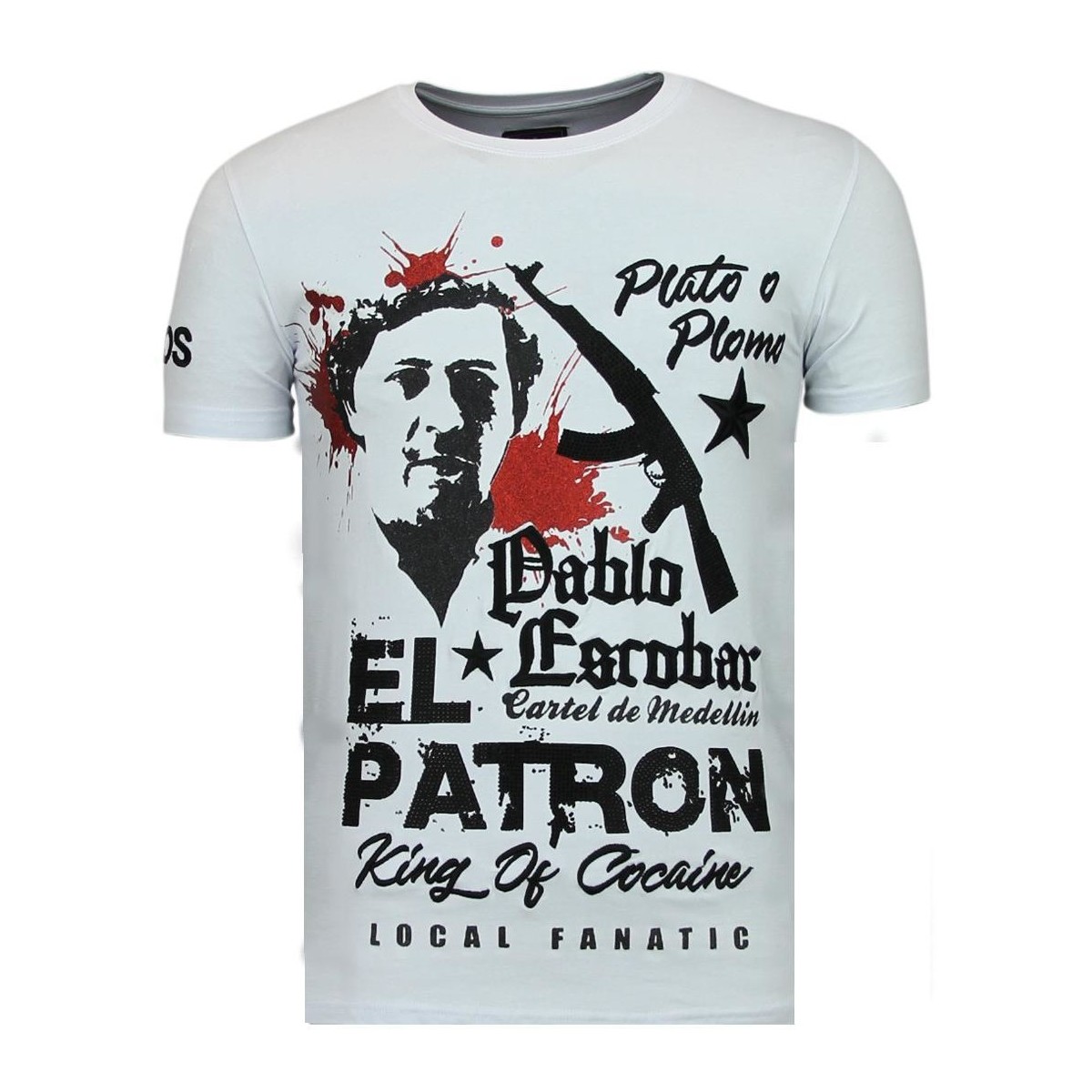 textil Herr T-shirts Local Fanatic El Patron Pablo Rhinestone W Vit