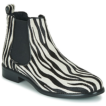 Skor Dam Boots Betty London HUGUETTE Svart / Vit / Zebra