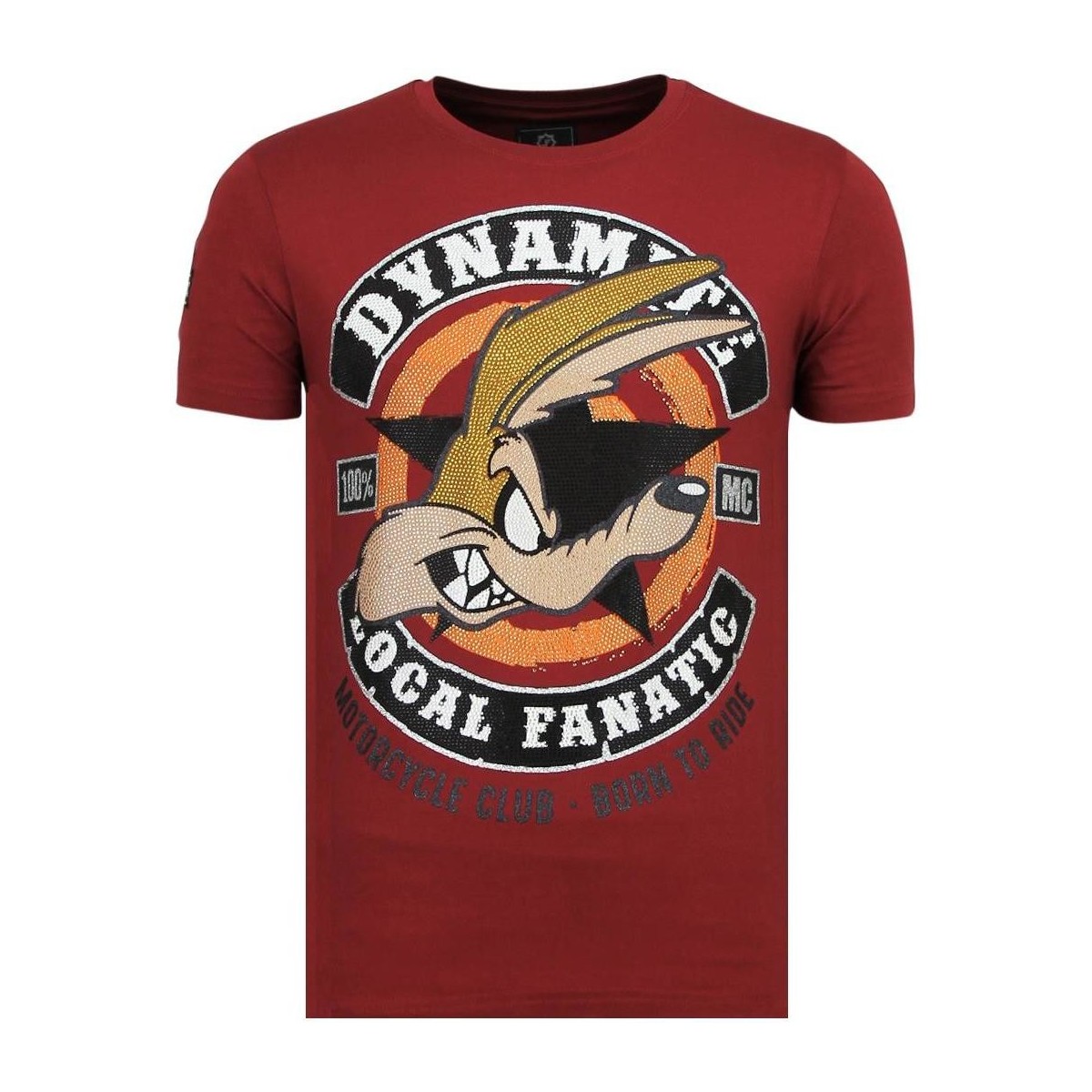textil Herr T-shirts Local Fanatic Dynamite Coyote Rhinestones Tryckt Röd