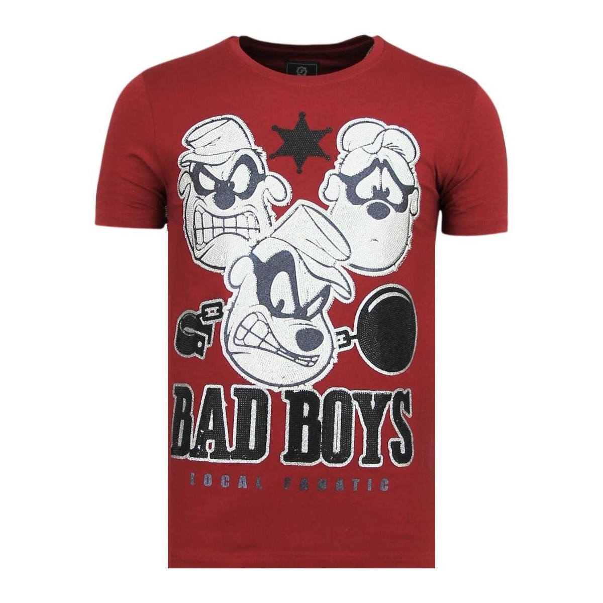 textil Herr T-shirts Local Fanatic Beagle Boys Rhinestones Rolig B Röd