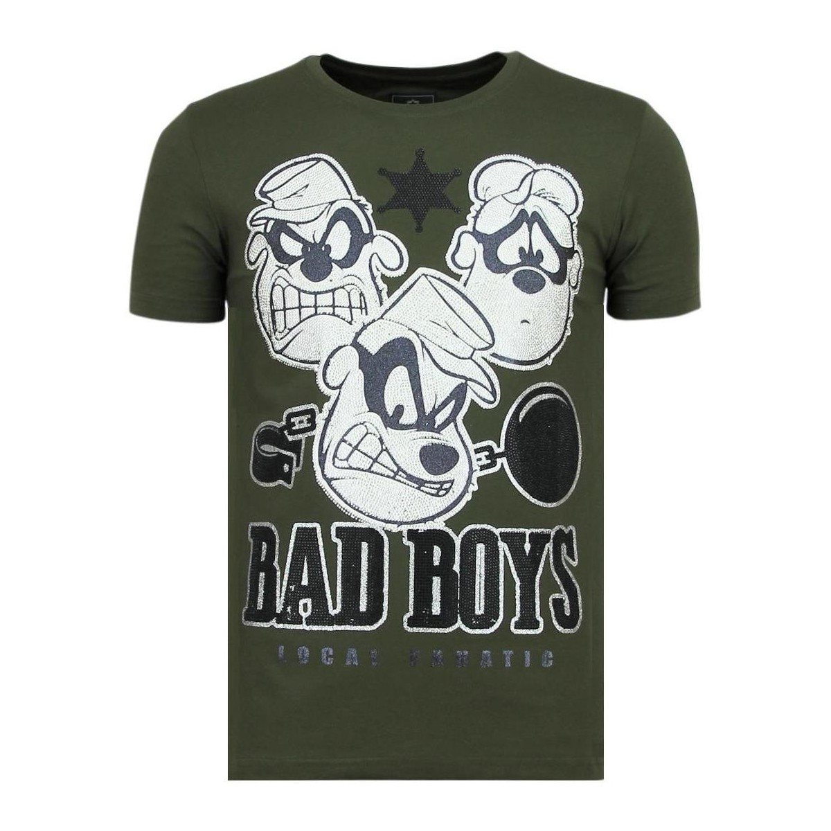 textil Herr T-shirts Local Fanatic Beagle Boys Rhinestones Rolig G Grön