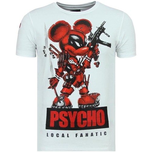 textil Herr T-shirts Local Fanatic Rhinestones Psycho Mouse Tryckt W Vit