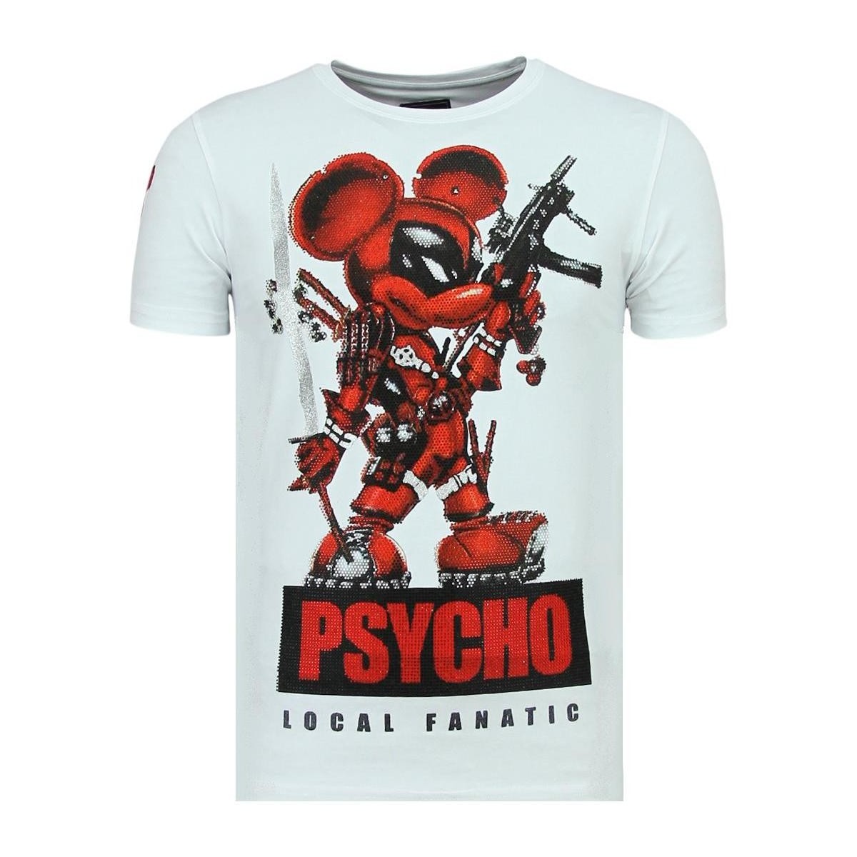 textil Herr T-shirts Local Fanatic Rhinestones Psycho Mouse Tryckt W Vit