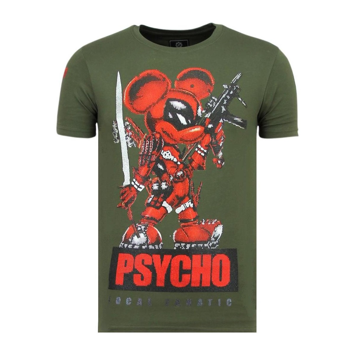 textil Herr T-shirts Local Fanatic Psycho Mouse Rhinestones Tryckt G Grön