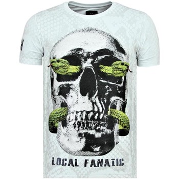 textil Herr T-shirts Local Fanatic Skull Snake Rhinestones Dödshuvudet Vit