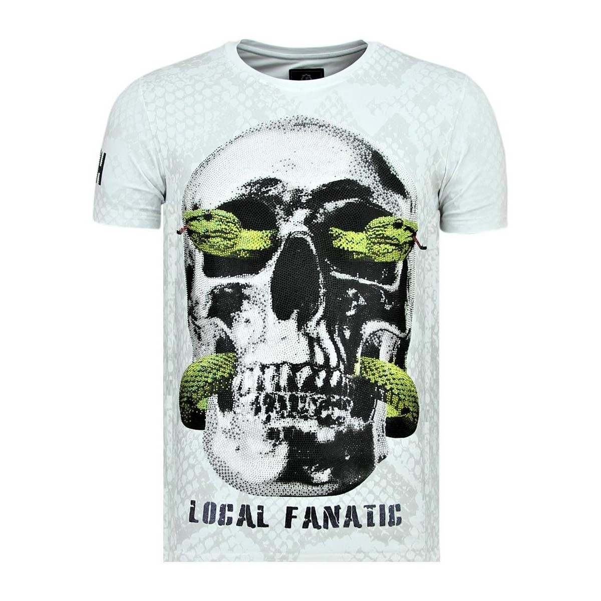 textil Herr T-shirts Local Fanatic Skull Snake Rhinestones Dödshuvudet Vit