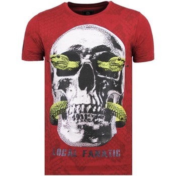 textil Herr T-shirts Local Fanatic Skull Snake Rhinestones Herrar Röd