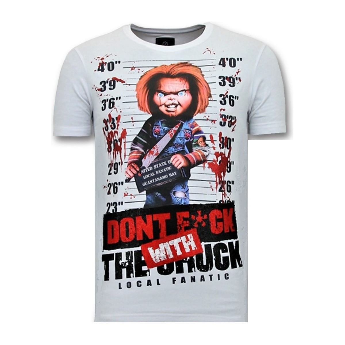textil Herr T-shirts Local Fanatic Tryck Bloody Chucky Angry Vit