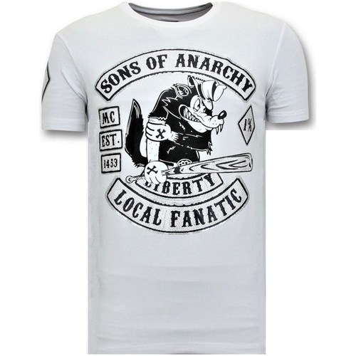 textil Herr T-shirts Local Fanatic Tryck Sons Of Anarchy MC W Vit