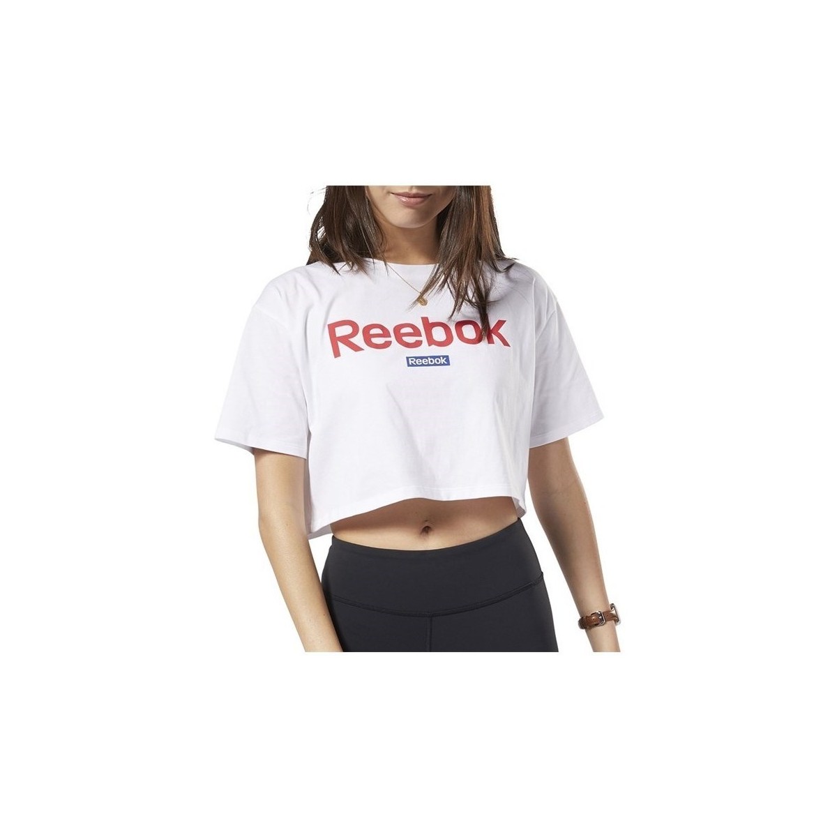 textil Dam T-shirts Reebok Sport Linear Logo Crop Tee Vit
