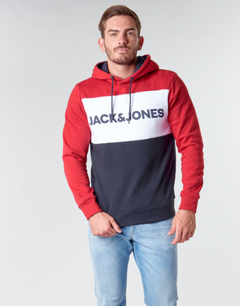 textil Herr Sweatshirts Jack & Jones JJELOGO BLOCKING Röd