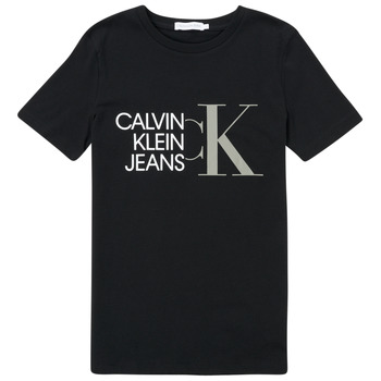 textil Pojkar T-shirts Calvin Klein Jeans HYBRID LOGO FITTED T-SHIRT Svart
