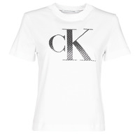 textil Dam T-shirts Calvin Klein Jeans SATIN BONDED FILLED CK TEE Vit