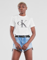 textil Dam T-shirts Calvin Klein Jeans SATIN BONDED FILLED CK TEE Vit