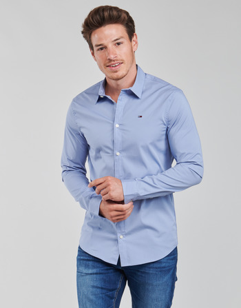 textil Herr Långärmade skjortor Tommy Jeans TJM ORIGINAL STRETCH SHIRT Blå