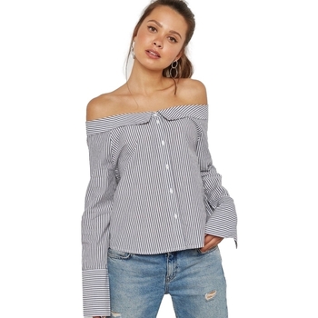 textil Dam Blusar Only Off Shoulders Bambi Top - Bright White Night Sky Blå