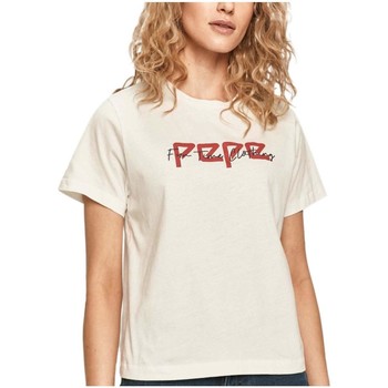 textil Dam T-shirts Pepe jeans  Vit