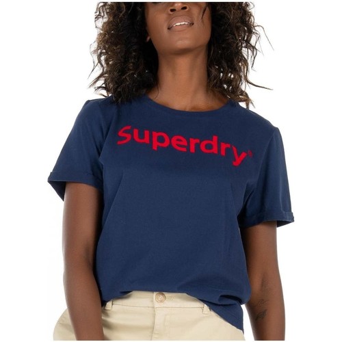 textil Dam T-shirts Superdry  Blå