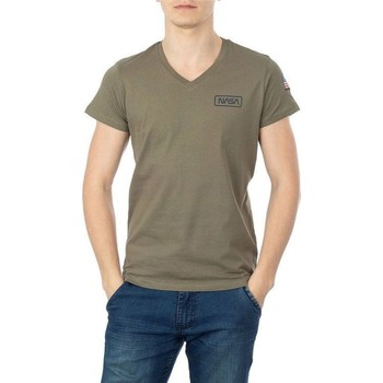 textil Herr T-shirts & Pikétröjor Nasa BASIC FLAG V NECK Grön