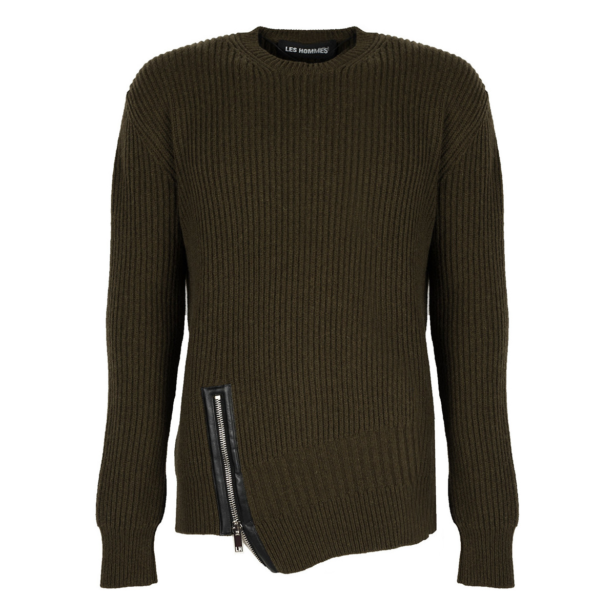 textil Herr Tröjor Les Hommes LJK106-656U | Round Neck Sweater with Asymetric Zip Grön