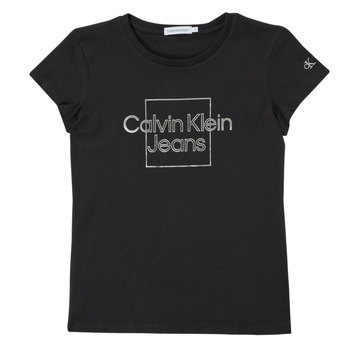 textil Flickor T-shirts Calvin Klein Jeans METALLIC BOX SLIM FIT T-SHIRT Svart
