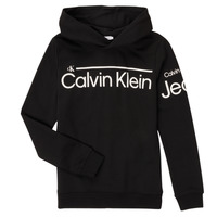textil Pojkar Sweatshirts Calvin Klein Jeans INSTITUTIONAL LINED LOGO HOODIE Svart