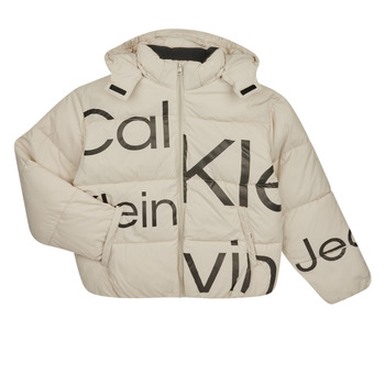 textil Flickor Täckjackor Calvin Klein Jeans BOLD INSTITUTIONAL LOGO PUFFER JACKET Vit
