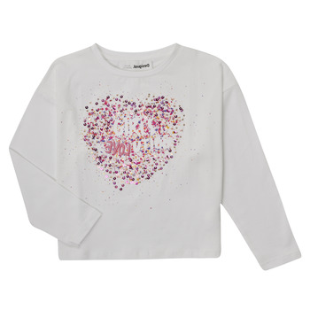 textil Flickor Långärmade T-shirts Desigual ALBA Vit / Rosa