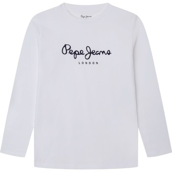 textil Pojkar Långärmade T-shirts Pepe jeans NEW HERMAN Vit