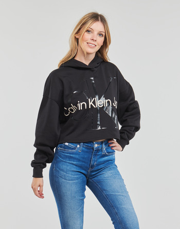 textil Dam Sweatshirts Calvin Klein Jeans GLOSSY MONOGRAM HOODIE Svart