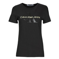 textil Dam T-shirts Calvin Klein Jeans GLOSSY MONOGRAM SLIM TEE Svart