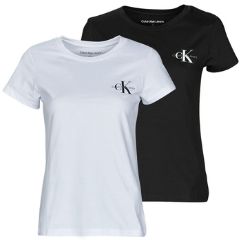 textil Dam T-shirts Calvin Klein Jeans 2-PACK MONOLOGO SLIM TEE Svart / Vit