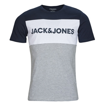 textil Herr T-shirts Jack & Jones JJELOGO BLOCKING TEE Marin / Grå / Vit