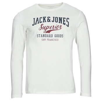 textil Herr Långärmade T-shirts Jack & Jones JJELOGO TEE LS O-NECK 2 COL Vit