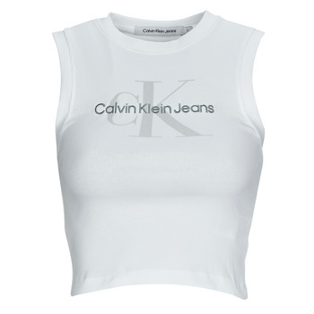 textil Dam T-shirts Calvin Klein Jeans ARCHIVAL MONOLOGO RIB TANK TOP Vit