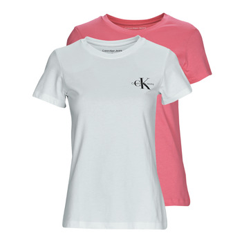 textil Dam T-shirts Calvin Klein Jeans 2-PACK MONOGRAM SLIM TEE X2 Vit / Rosa
