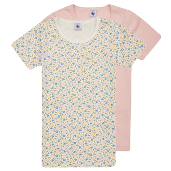 textil Flickor T-shirts Petit Bateau A079Q00 X2 Flerfärgad