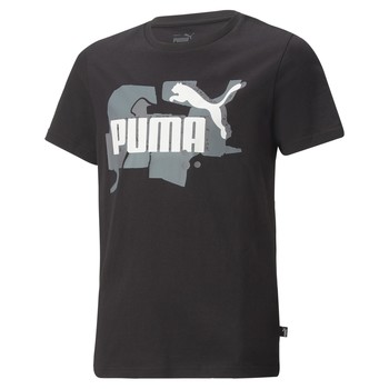 textil Pojkar T-shirts Puma ESS STREET ART LOGO Svart