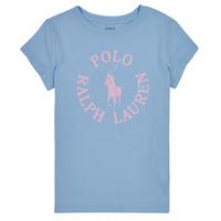 textil Flickor T-shirts Polo Ralph Lauren SS GRAPHIC T-KNIT SHIRTS-T-SHIRT Blå / Himmelsblå / Rosa