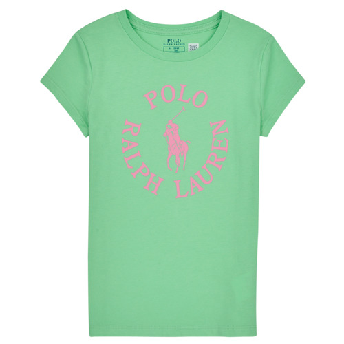 textil Flickor T-shirts Polo Ralph Lauren SS GRAPHIC T-KNIT SHIRTS-T-SHIRT Grön / Rosa