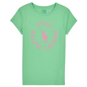 textil Flickor T-shirts Polo Ralph Lauren SS GRAPHIC T-KNIT SHIRTS-T-SHIRT Grön / Rosa