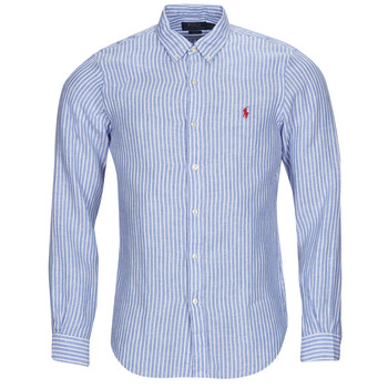 textil Herr Långärmade skjortor Polo Ralph Lauren CHEMISE AJUSTEE SLIM FIT EN LIN Blå / Vit