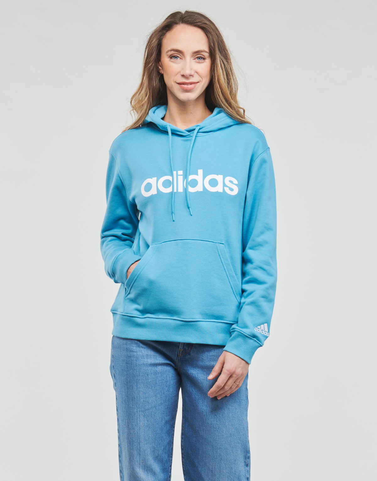 textil Dam Sweatshirts Adidas Sportswear LIN FT HD Blå