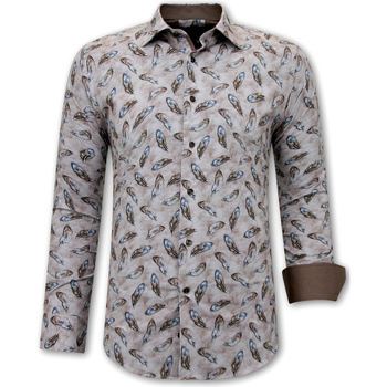 textil Herr Långärmade skjortor Gentile Bellini Skjorta Fågelfjädertryck Brun