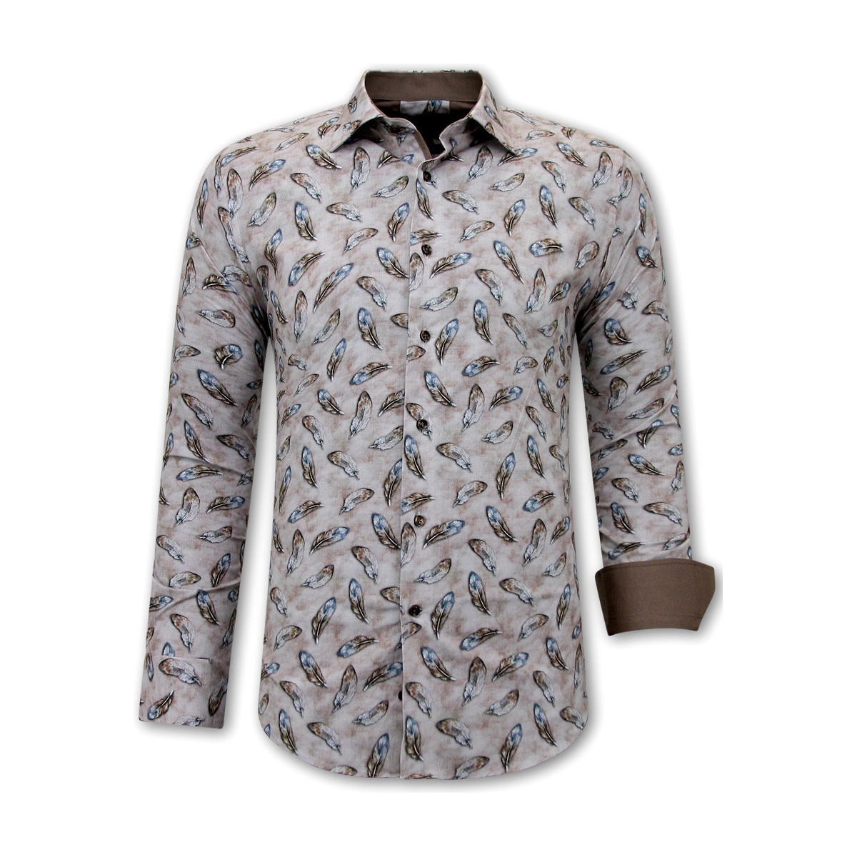 textil Herr Långärmade skjortor Gentile Bellini Skjorta Fågelfjädertryck Brun