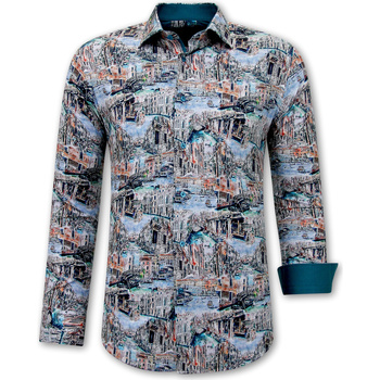 textil Herr Långärmade skjortor Gentile Bellini Målning Skjorta Slim Fit Gron Flerfärgad