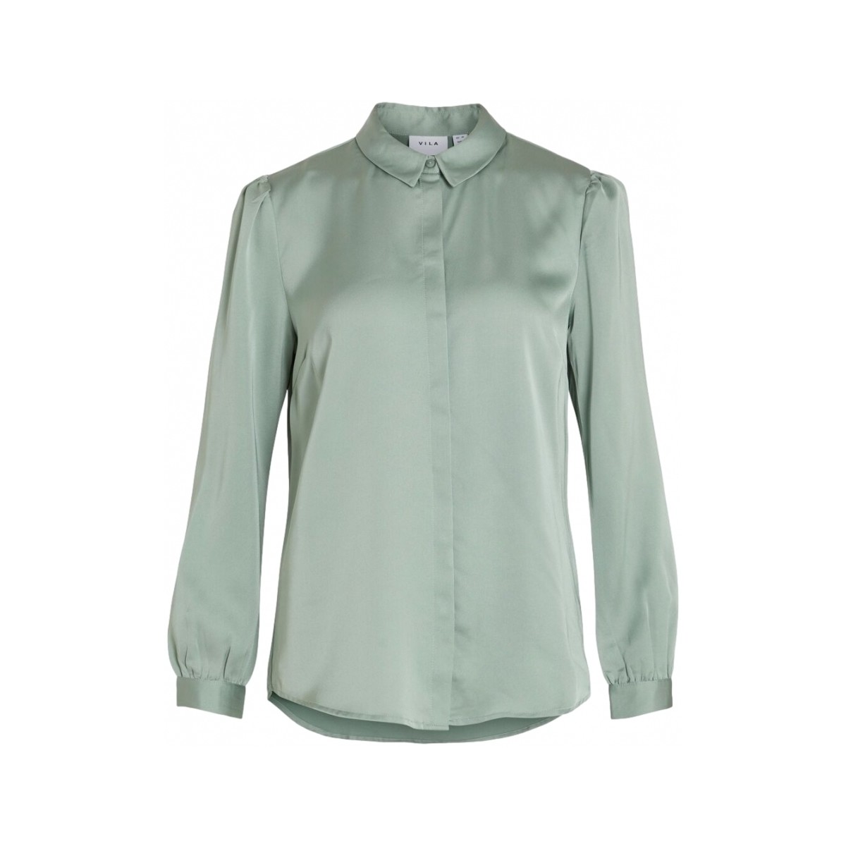 textil Dam Blusar Vila Shirt Ellette Satin L/S - Green/Milieu Grön
