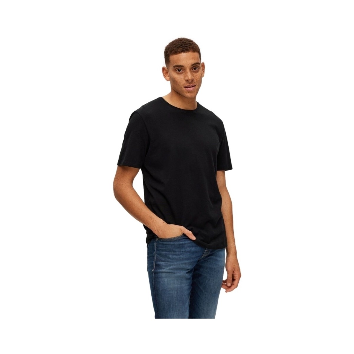 textil Herr T-shirts & Pikétröjor Selected Noos Pan Linen T-Shirt - Black Svart